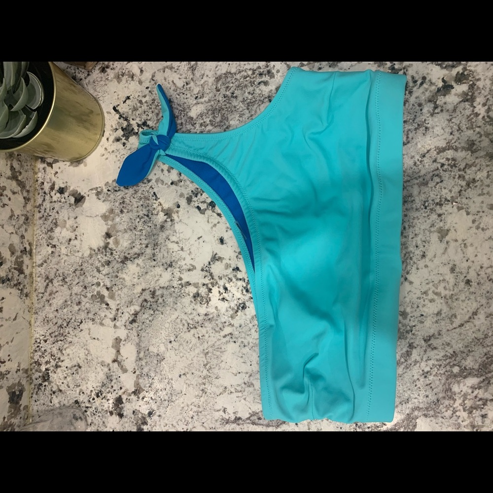 ONE SHOULDER TEAL SWIM TOP - Picture 2 of 2